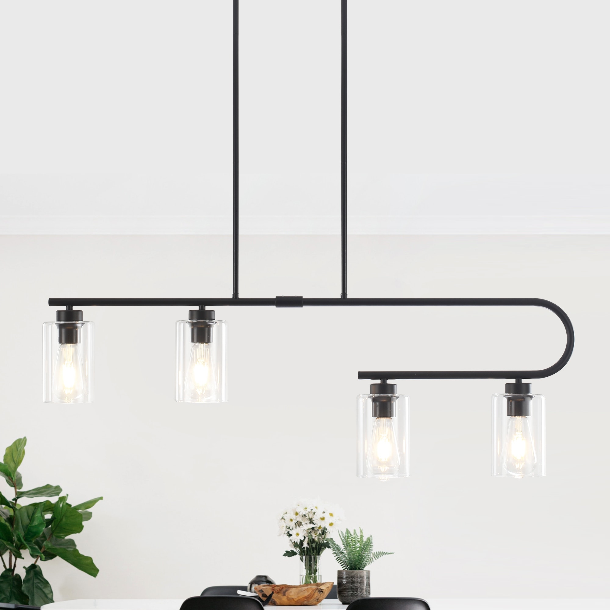 Modern Minimalist Linear 4-Light Kicthen Island Light with Clear Glass Shades for Kitchen & Dining Room