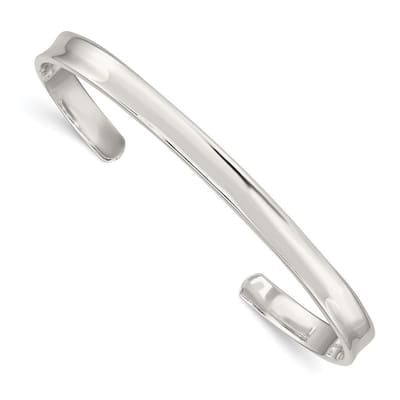Curata 925 Sterling Silver 5mm Concave Polished Cuff Bangle Bracelet