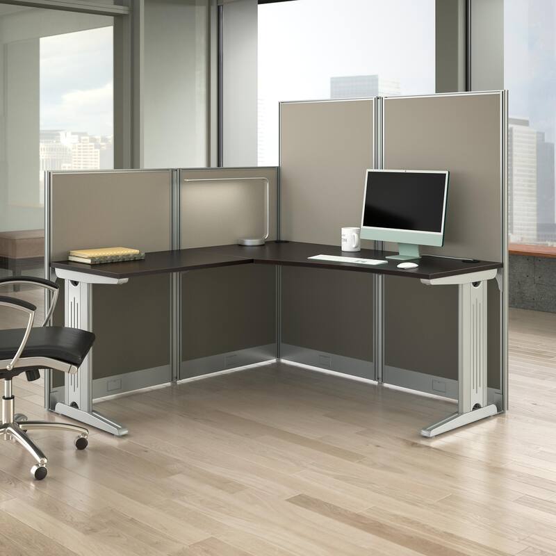 Office in an Hour 65W L-Shaped Workstation by Bush Business Furniture - Mocha Cherry