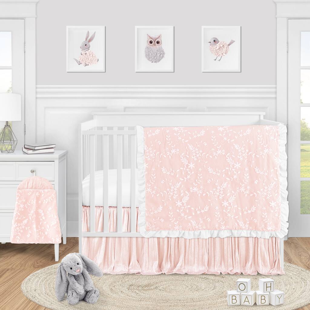 Pink Floral Vintage Lace Girl 4pc Nursery Crib Bedding Set - Blush ...