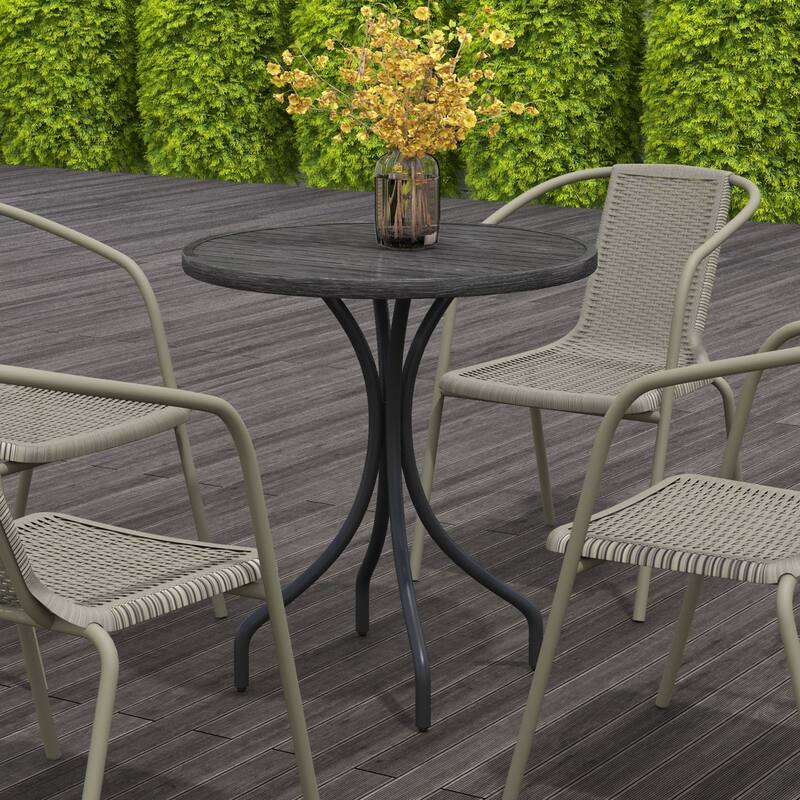 Outsunny Outdoor Side Table, 26" Round Patio Table with Steel Frame and Slat Tabletop for Garden
