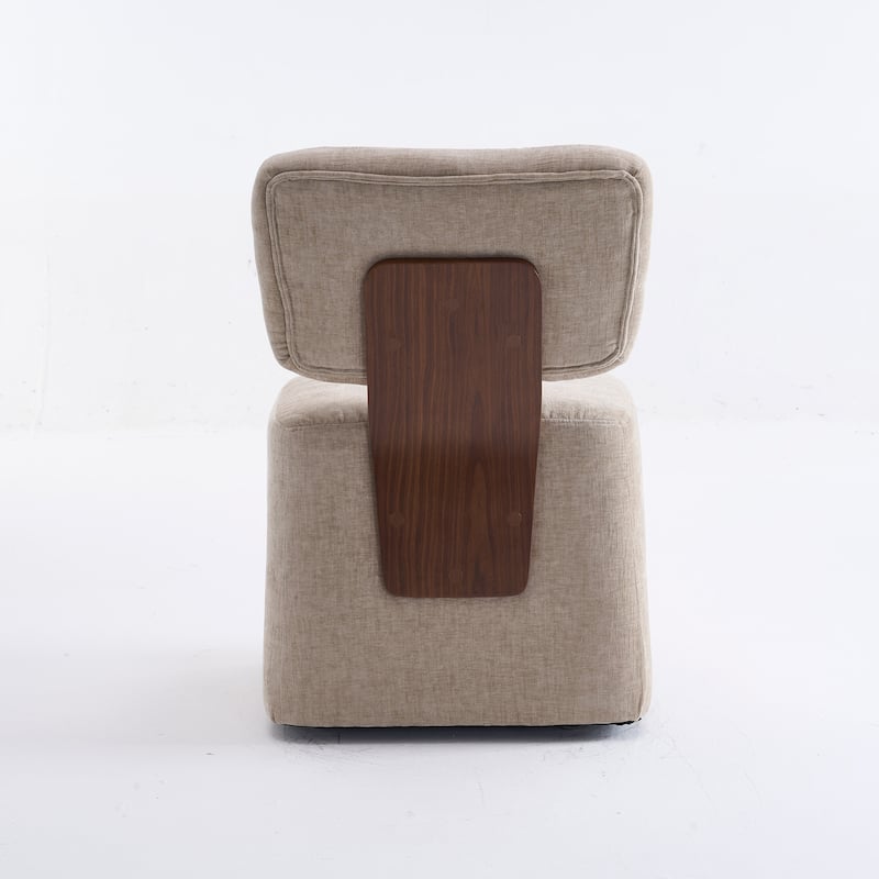 Linen Upholstered Armless Dining Chair with Casters