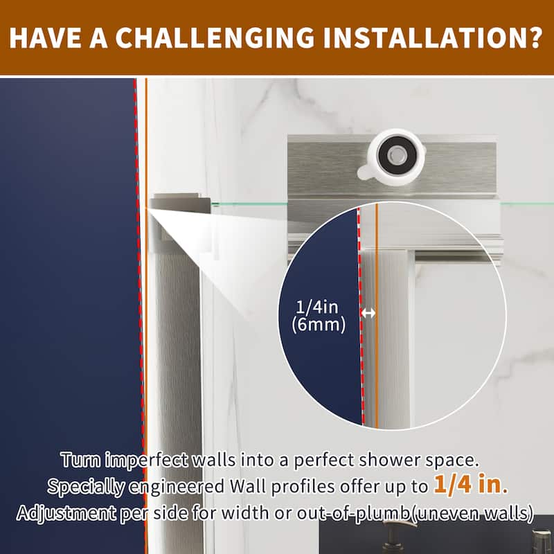 Modland 44''- 48'' W x 72'' H Glass Semi-Frameless Double Sliding Shower Tub Door in Matte Black / Brushed Nickel