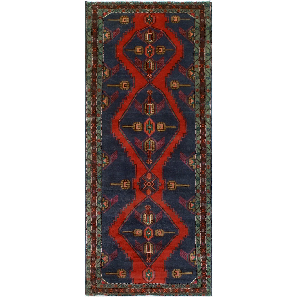 Fine Vintage Distressed Idress Navy/Red Runner - 4'5" x 10'6"