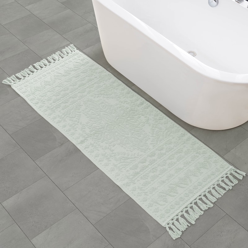 French Connection Nellore Fringe Cotton Bath Rug - Light Blue - 24x64