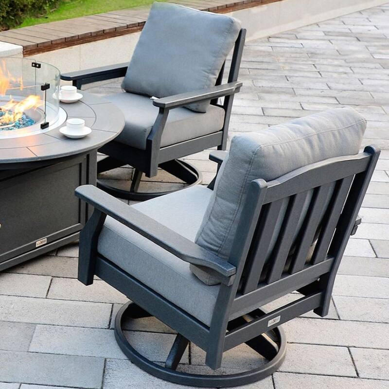 Aspen Rock/Swivel Deep Seating Chairs-White/Navy Cushion (Set of 2)