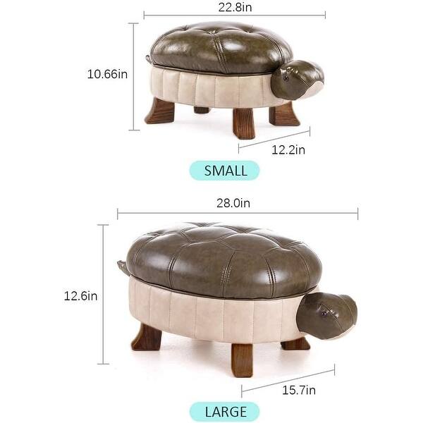 Animal Footstool Turtle Upholstered Ottoman PU Leather Pouf Wood Seat ...