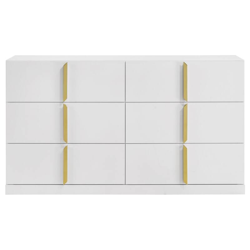 Ines 6-drawer Bedroom Dresser with Mirror White High Gloss