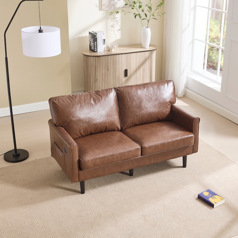 Loveseat Sofa,Mid Century Modern Love Seat, 2 Seater Sofa Couches For Living Room,Small Couch With Usb & Removable Pillow Cover