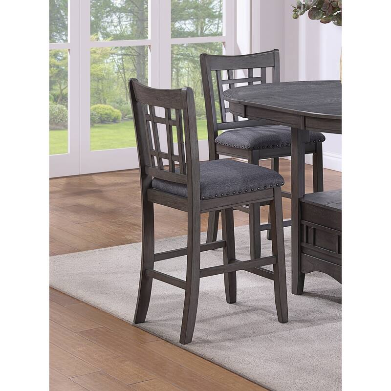 Contemporary Dining Room Counter Height 5pc Dining Set Round Table w Leaf And 4x Side Chairs Gray Finish Solid wood