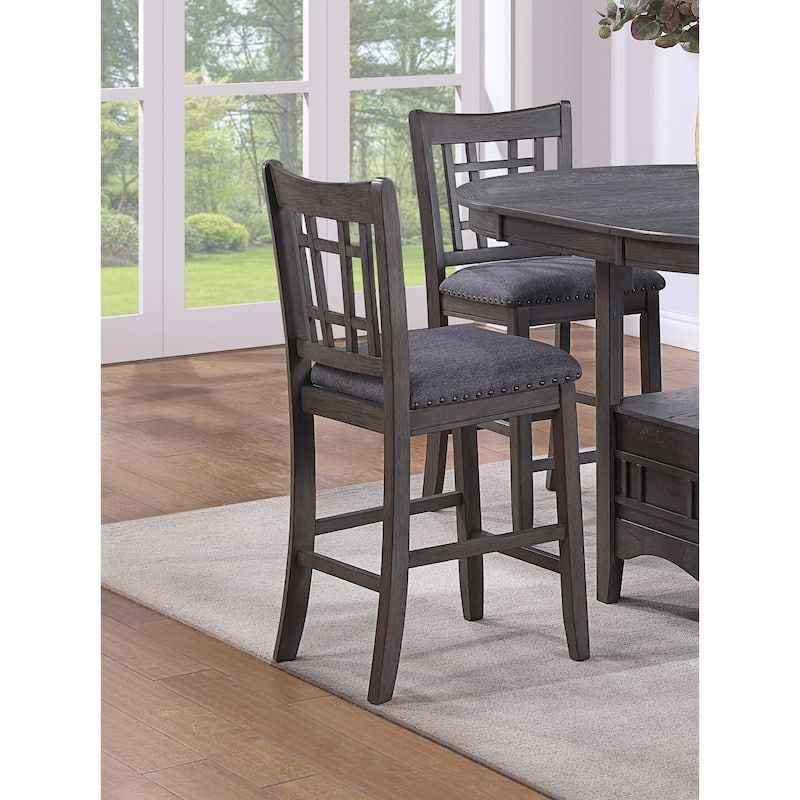 Set of 2pc High Chairs Dining Room Furniture Gray Solid wood Counter Height Chairs Upholstered Cushioned Open Square Design Back