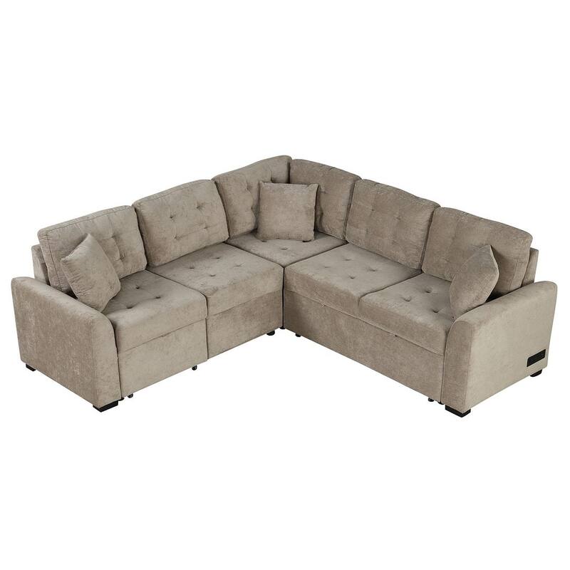 Modular Velvet Pull-out Sleeper Sofa, Living Room Spacious Space L Shaped Corner Sectional Sofa