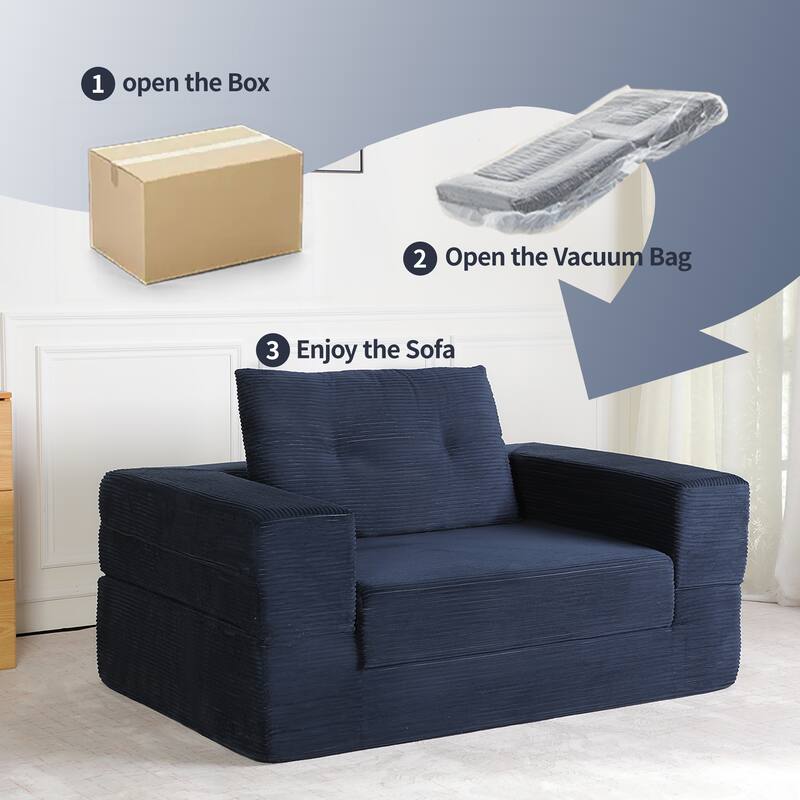 Compression Human Dog Sofa Bed for Adult & Pets, Modern Floor Couch With Pillow for Living Room Bedroom, Corduroy Fabric