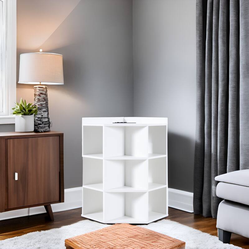 Corner Shelf with USB Ports and Outlets Cubby Storage Organizer