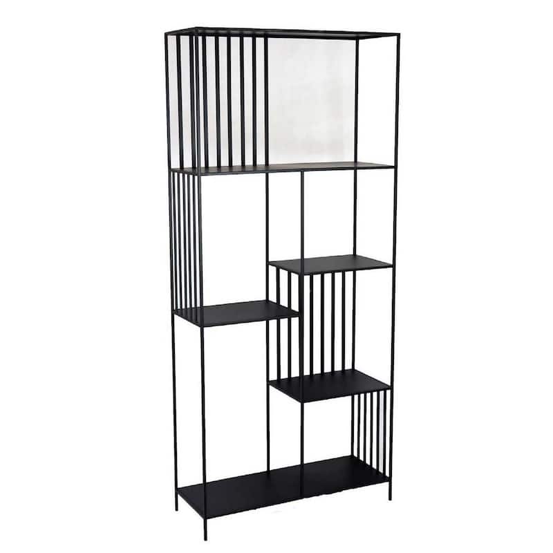 Tandum Plant Display Stand, Black Metal 6 Shelves, Modern 71 Inch - Black