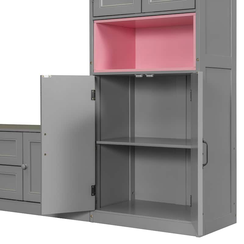 Twin Size Wooden Murphy Bed with TV Stand, Flip-Up Cabinets & Vibrant Accent Storage by Harper&Bright Designs