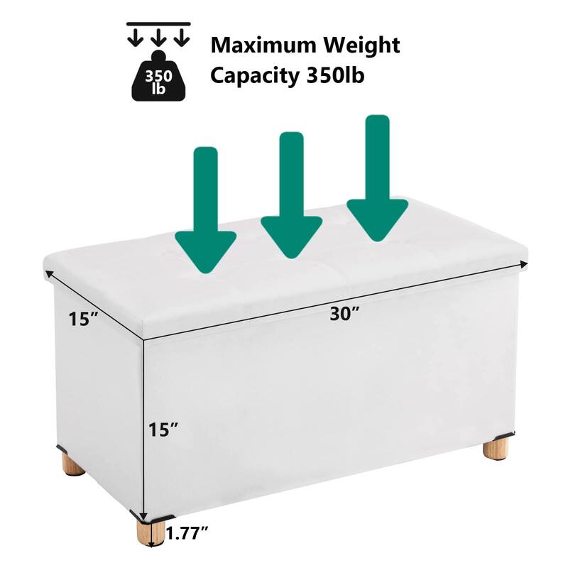 30 Inches Storage Ottoman Bench, Velvet Storage Bench, Folding Storage Chest, Footrest Couch with Wooden Legs, Support 350lbs