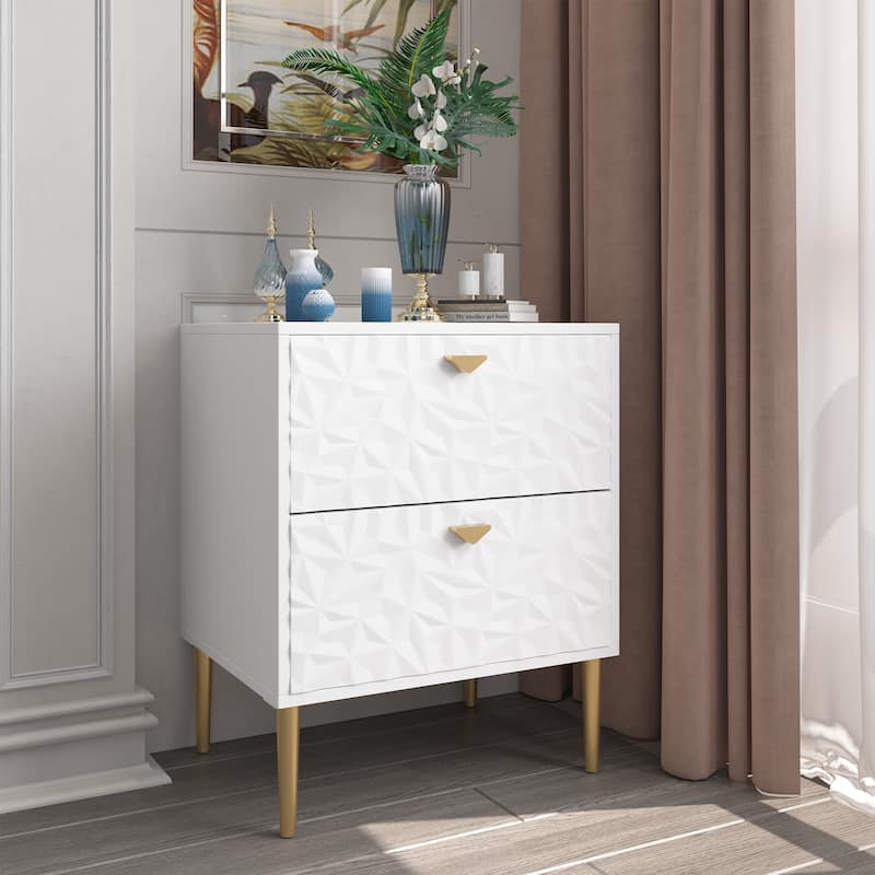 Clihome 2 Drawers High Gloss Storage Accent Nightstand for Bedroom