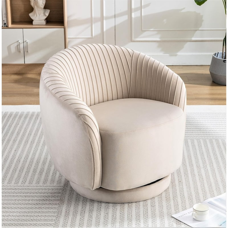 US Pride Furniture Contemporary Velvet Swivel Barrel Chair with 360° Spin Capability Round Accent One-Seater Sofa
