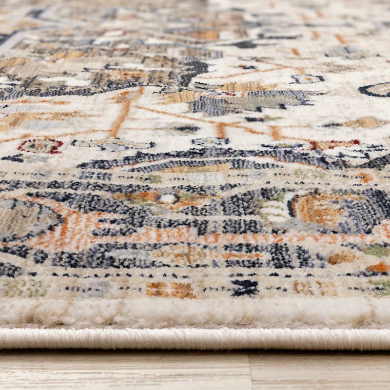 Santiago Collection - Cream Grey Rust Tranditional Tassled Area Rug, 5'3" x 7'10"