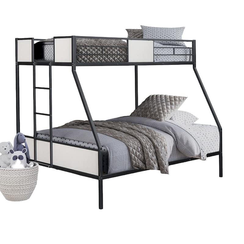 Full Over Full Metal Bunk Bed Contemporary Style Black Finish Footboard Ladder Metal Structure