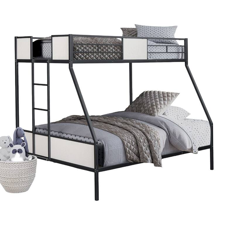 Twin Over Full Metal Bunk Bed with Ladder, Black Two-Tone Design