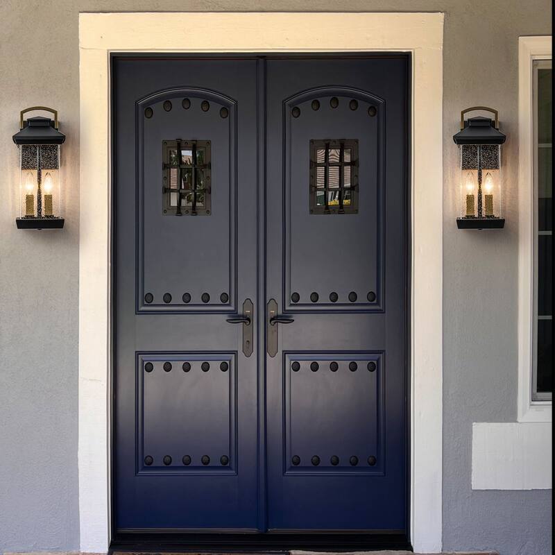 2-Light Outdoor Wall Lantern Sconce with Seeded Glass