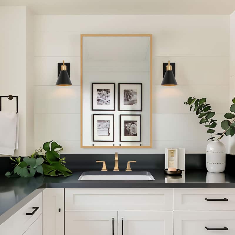 Reuel 1-Light Modern Industrial Black Gold Wall Sconce Metal Bathroom Vanity Lights - L5.5" x W7.5" x H8.5"