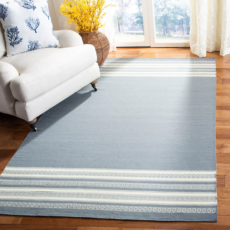 SAFAVIEH Handmade Flatweave Dhurries Mukhayyo Modern Wool Rug - 6' x 9' - Grey