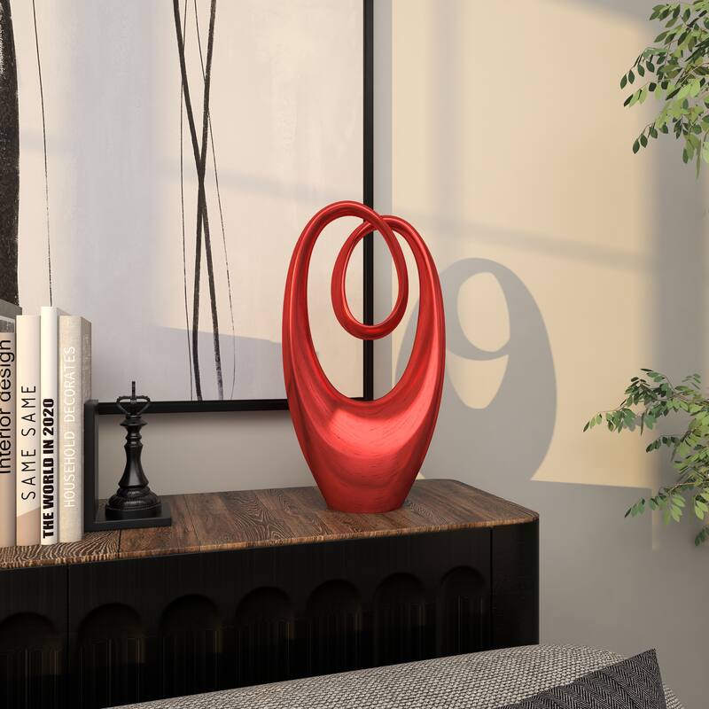 Artistic Polystone Swirl Abstract Sculpture - Orange or Red