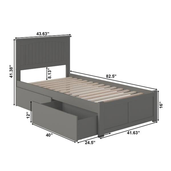 Nantucket Twin XL Platform Bed with Footboard and 2 Drawers in Gray