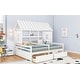 preview thumbnail 20 of 23, Wood Twin Size House Platform Beds with Two Storage Drawers, Roof Wooden Support Bed Frame, No Box Spring Needed for Boys