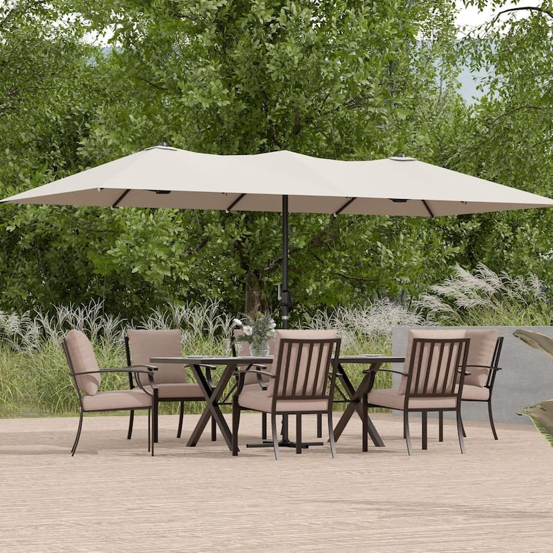 Kullavik 8 Pieces Outdoor Dining Set with 6 Single Chairs, X-Leg Table and Double-Sided Umbrella