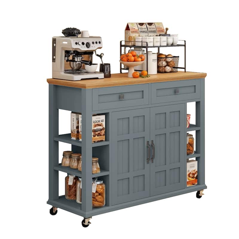 Rolling Kitchen Island Kitchen Cart Storage Cabinet with Open Shelves