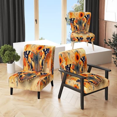 Designart "Orange Buttlerfly In Watercolor" Upholstered Floral Accent Chair - Traditional Arm Chair For Living Room