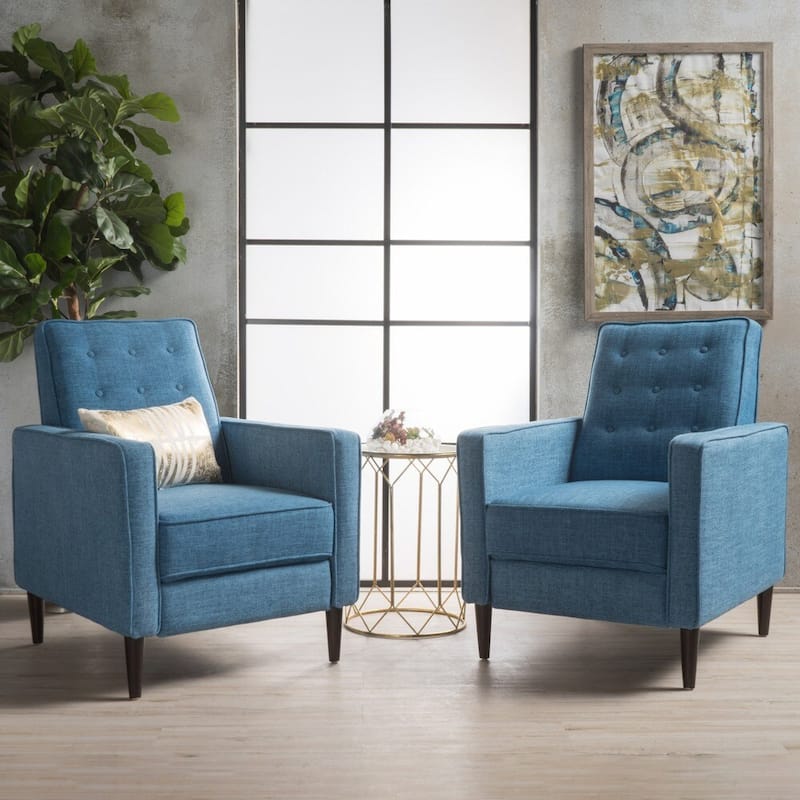 Mervynn Button Tufted Recliner (Set of 2) by Christopher Knight Home - Muted Blue