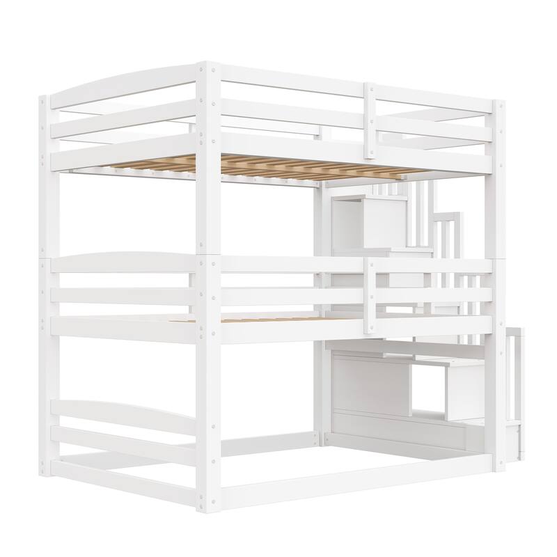 Roomfitters Full Triple Bunk Bed with Storage Staircase, Separable Design