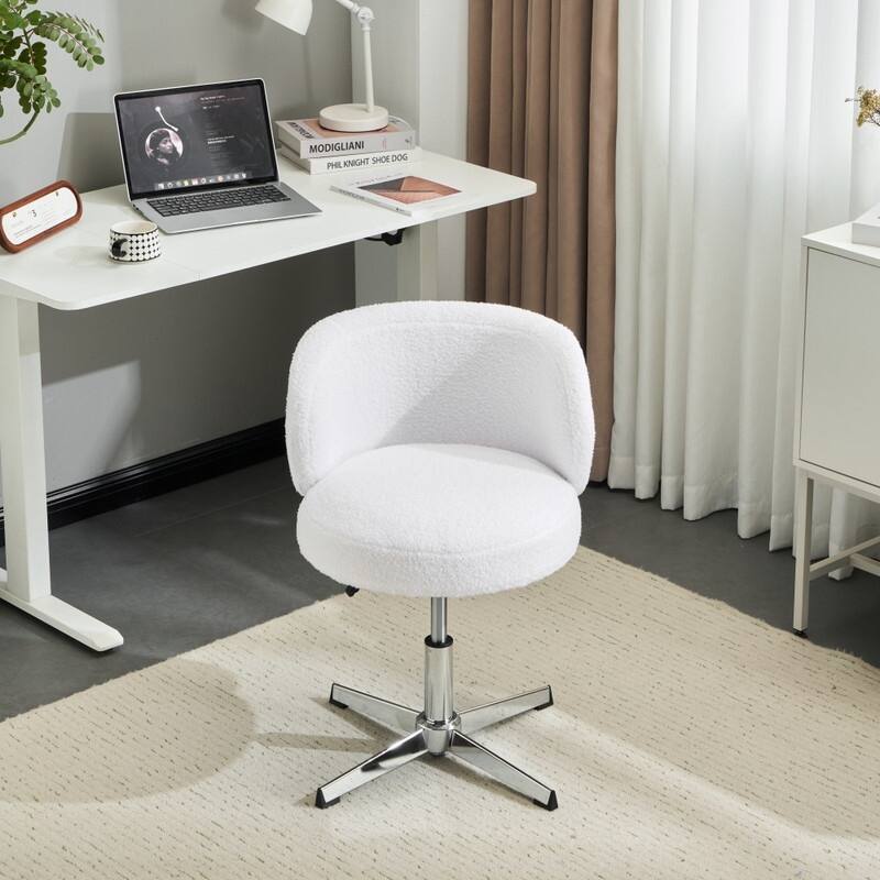 Cute Modern Teddy Swivel Chair Armless Adjustable Height Office Desk Chair with No Wheels and Backrest Support - N/A