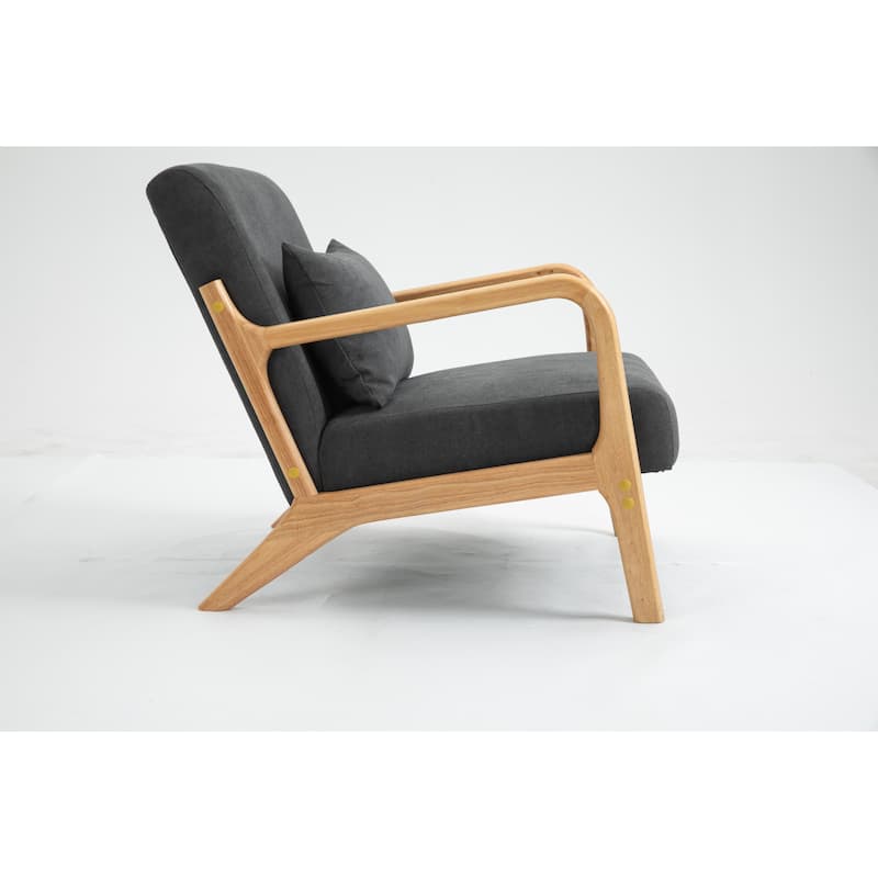 Mid Century Modern Accent Chair with Wood Frame, Upholstered Living Room Chairs with Waist Cushion, Reading Armchair