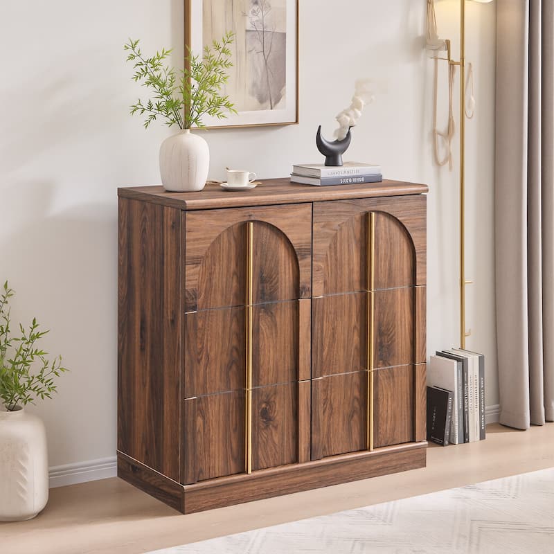 Buffet Cabinet with Arched Doors, Wood Sideboard with Adjustable Shelf - Brown