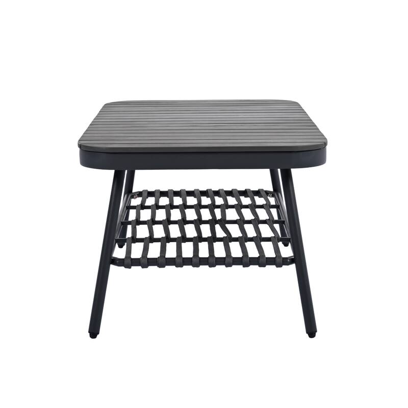 Roomfitters 4-Piece Outdoor Patio Conversation Set with Woven Rope Backrest, Cushions and Metal Frame Chairs