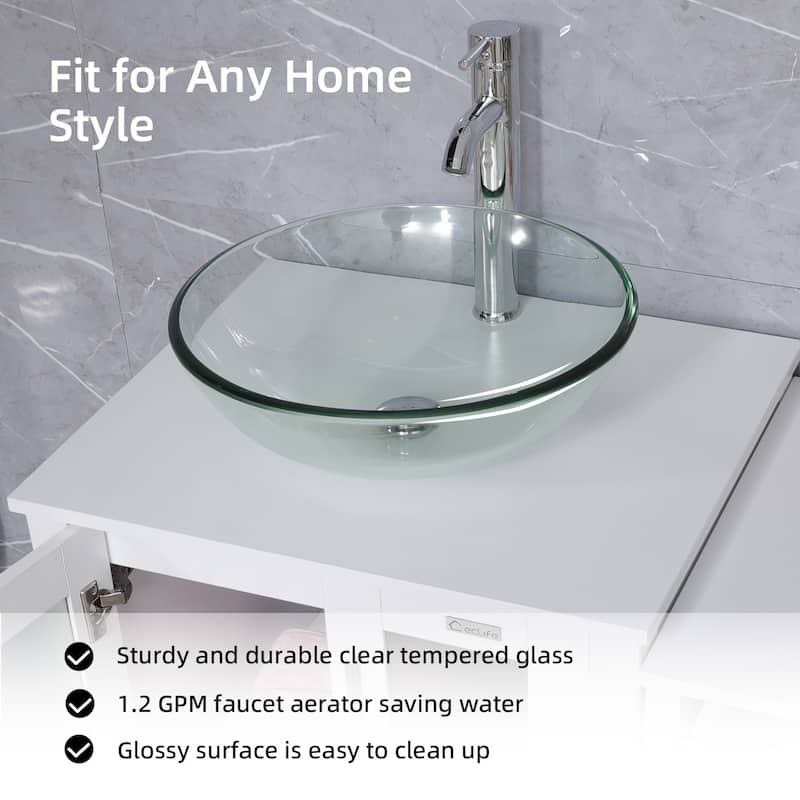 72" Bathroom Vanity Set Glass Ceramic Vessel Sink Side Cabinet Combo