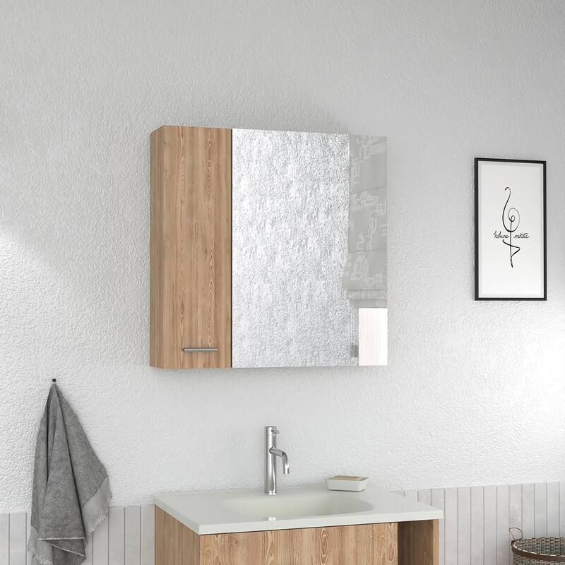 Medicine Cabinet with Four Internal Shelves and Double Doors- Space-Saving Wall-Mounted - 23.6X5.8 in - Beige + Particle Board