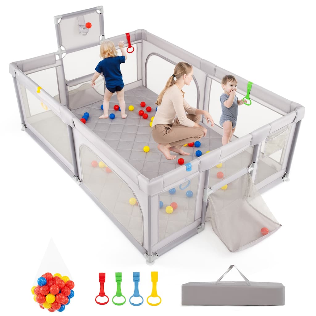 Gymax 81'' x 57'' Extra Large Playpen for Babies & Toddlers - Grey