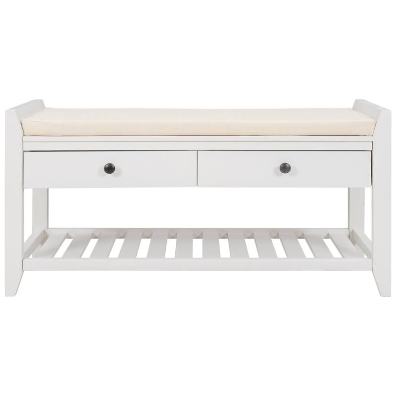 Multipurpose Entryway Storage Bench, Shoe Rack with Cushioned Seat, Drawer
