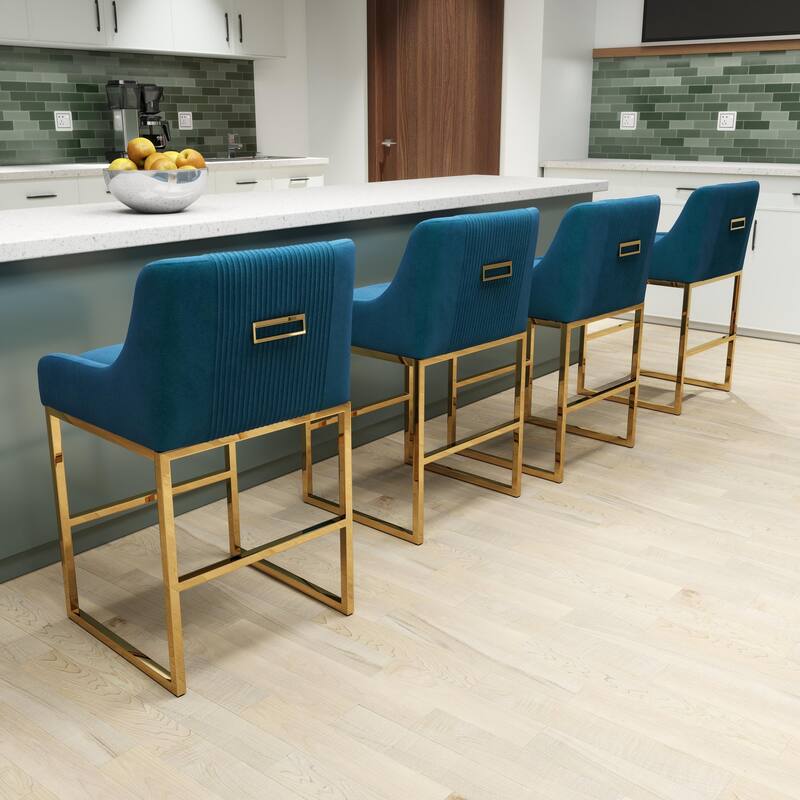 SEYNAR Modern Glam Velvet Golden Matel Frame Counter or High Bar Stools Set of 4