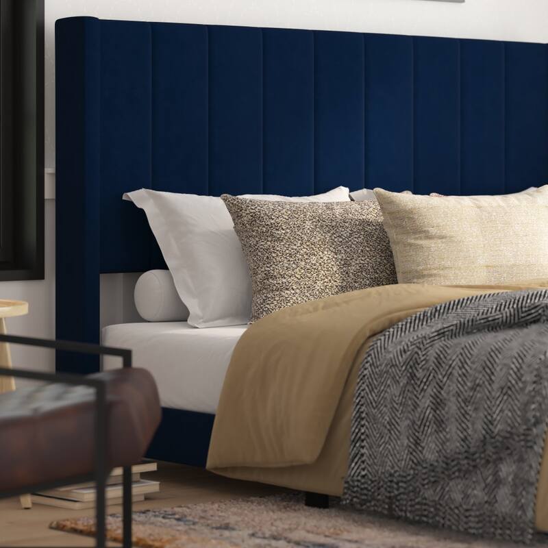 Upholstered Platform Bed with Wingback Headboard