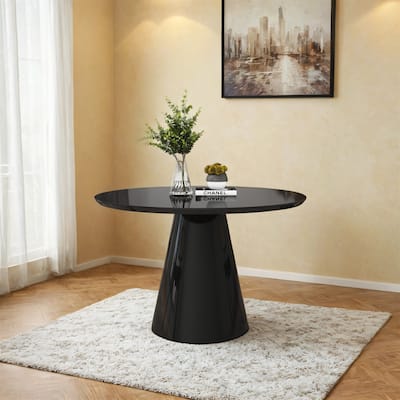 47" Round High-Gloss Black Dining Table