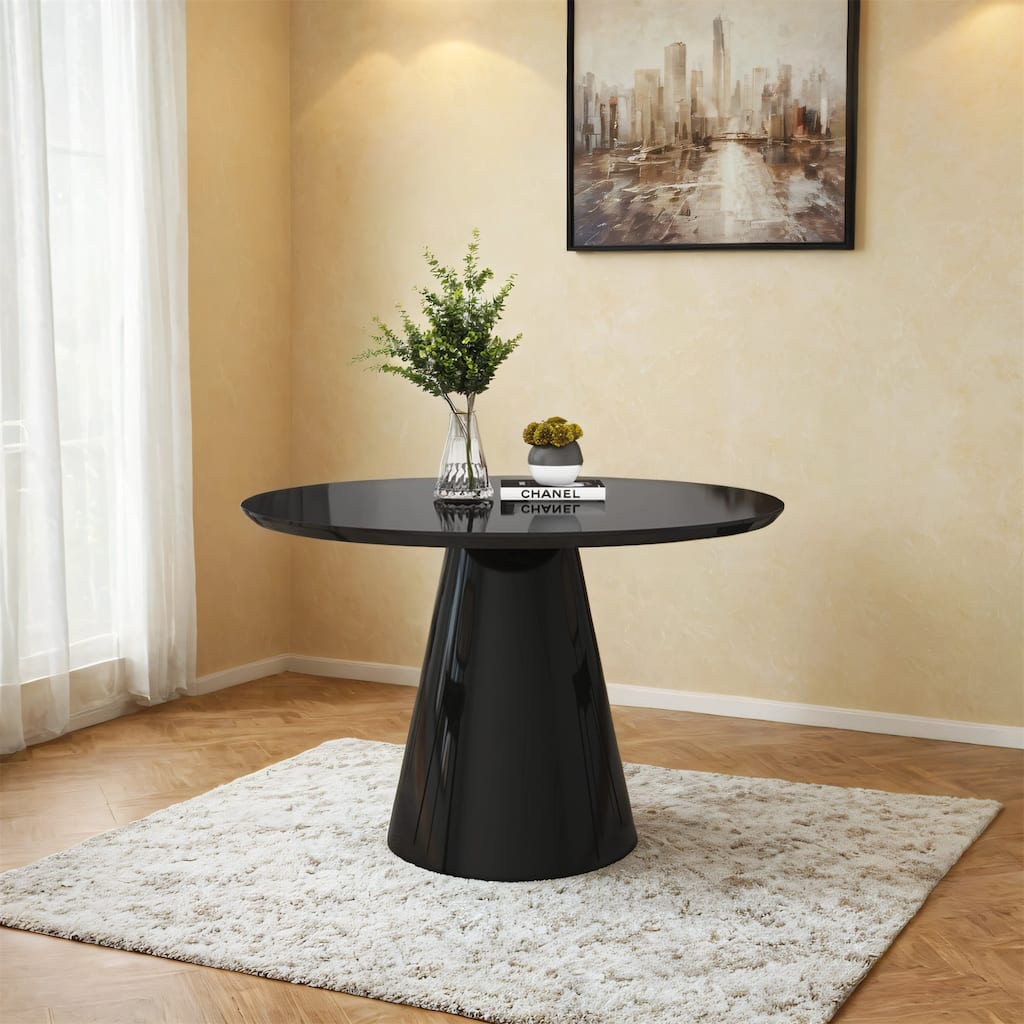 47" Round High-Gloss Black Dining Table