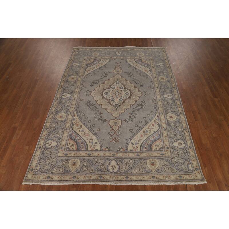 Gray Medallion Tabriz Persian Area Rug Handmade Wool Carpet - 6'5"x 9'0"